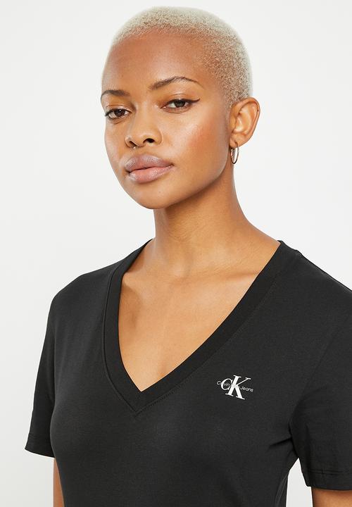 Calvin Klein - Micro monologo slim v-neck tee - ck black