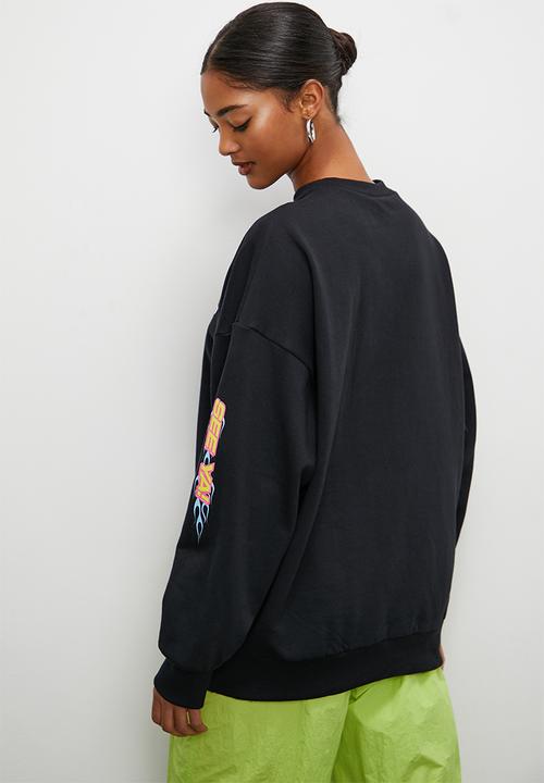 Blake - Slouch moto graphic crew - black