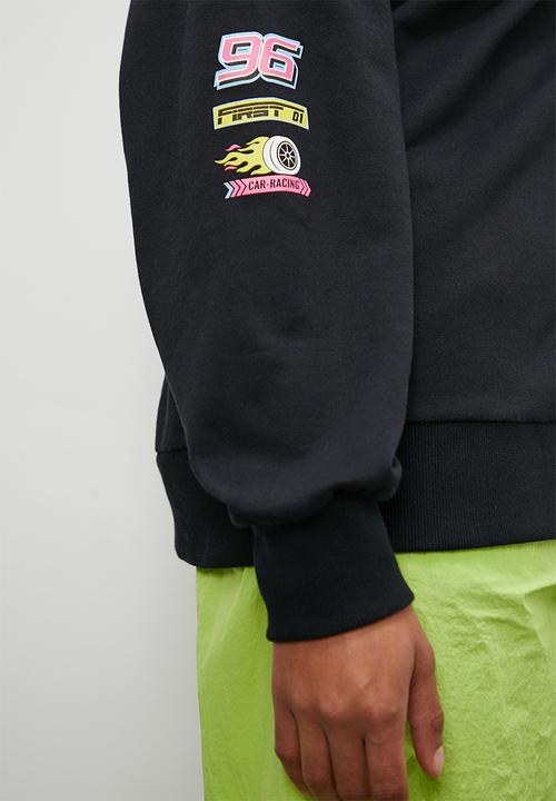 Blake - Slouch moto graphic crew - black