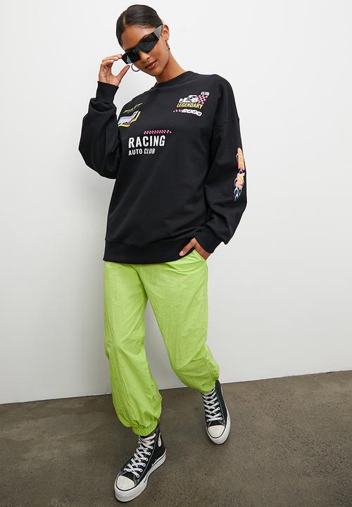 Blake - Slouch moto graphic crew - black