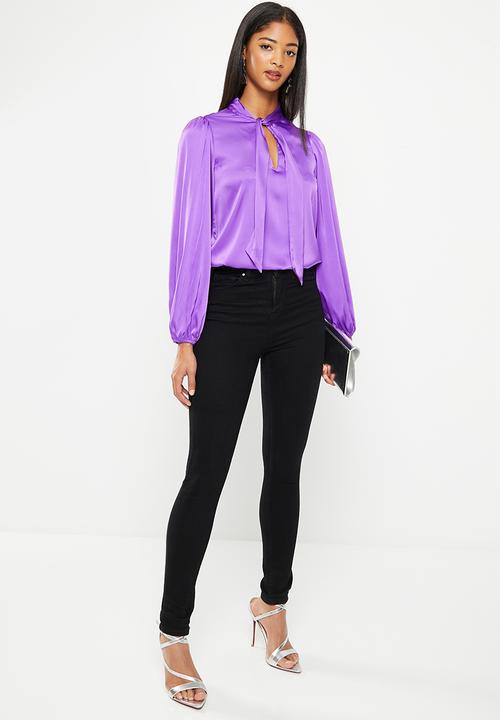 SISSY BOY - Appreciate all blouse with neck tie - purple