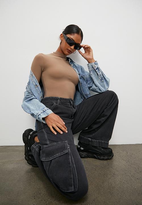 Blake - 2-Pack grown on neck bodysuit - stone & black