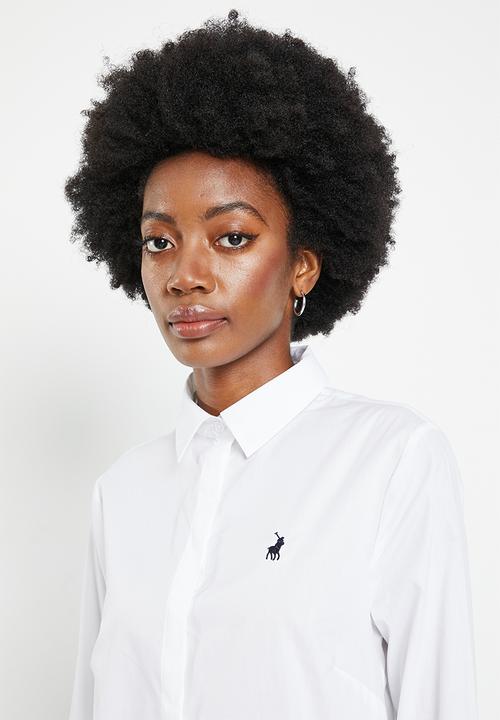 POLO - Wmn basic shirt long sleeve concealed front shirt - white