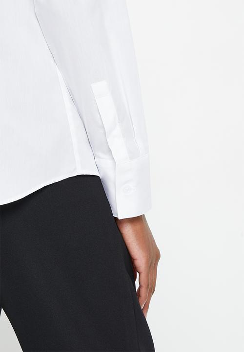 POLO - Wmn basic shirt long sleeve concealed front shirt - white