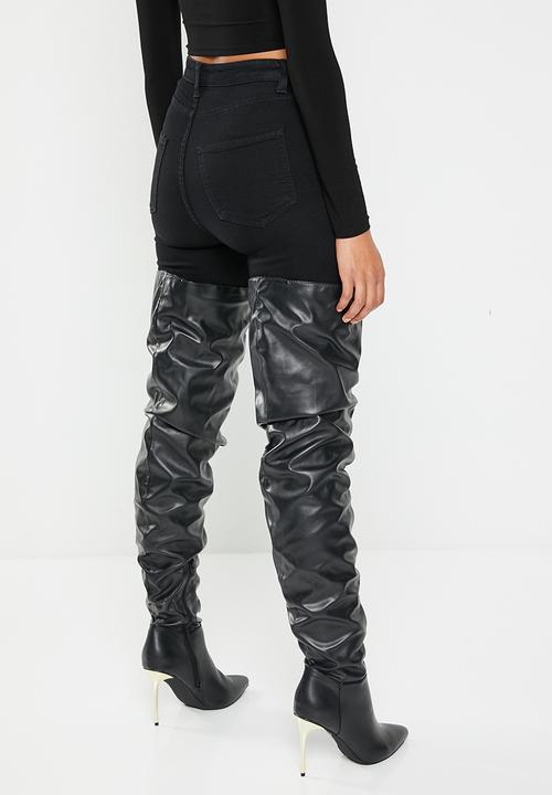 Plum - Crown stiletto boot - black