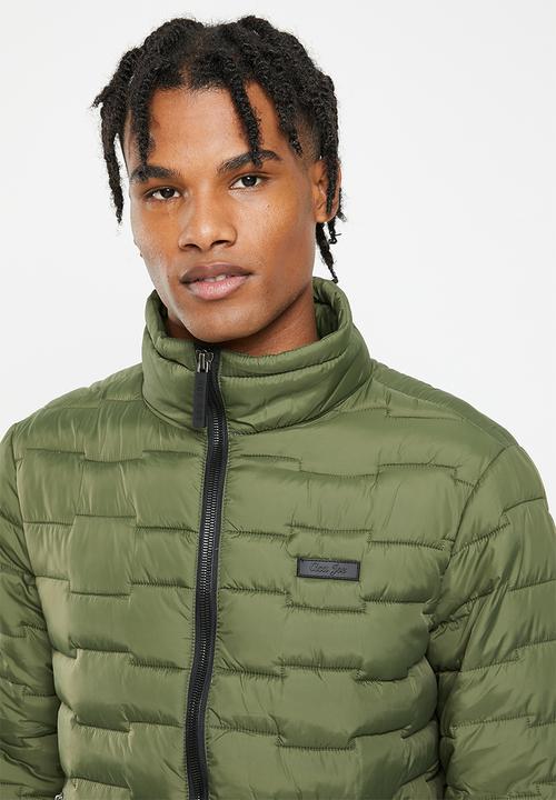 Aca Joe - Mens aca joe funnel neck logo embroidery  jacket puffer - rifle green