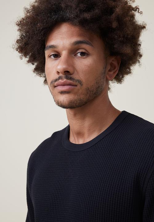 Factorie - Textured long sleeve T-shirt - washed black waffle