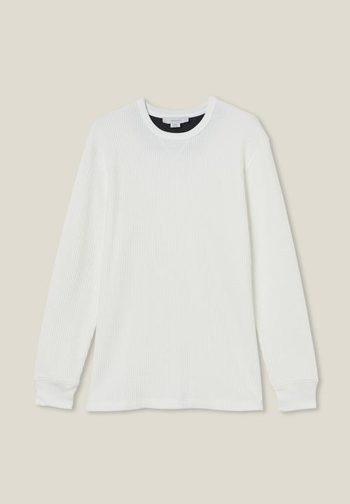 Factorie - Textured long sleeve T-shirt - white waffle