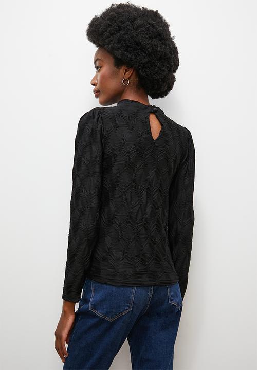 edit - Jacquard textured top - black