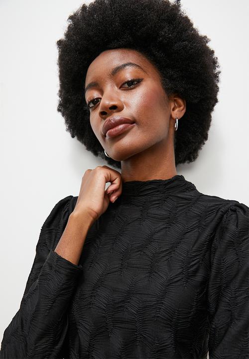 edit - Jacquard textured top - black