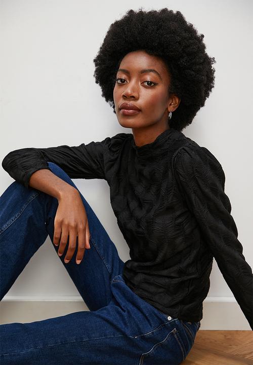 edit - Jacquard textured top - black