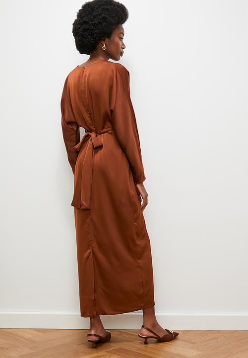 edit - Satin wrap midi dress - cherry mahogany