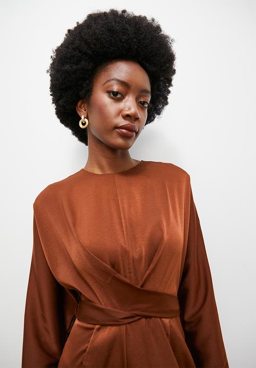 edit - Satin wrap midi dress - cherry mahogany