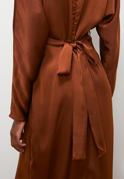 edit - Satin wrap midi dress - cherry mahogany