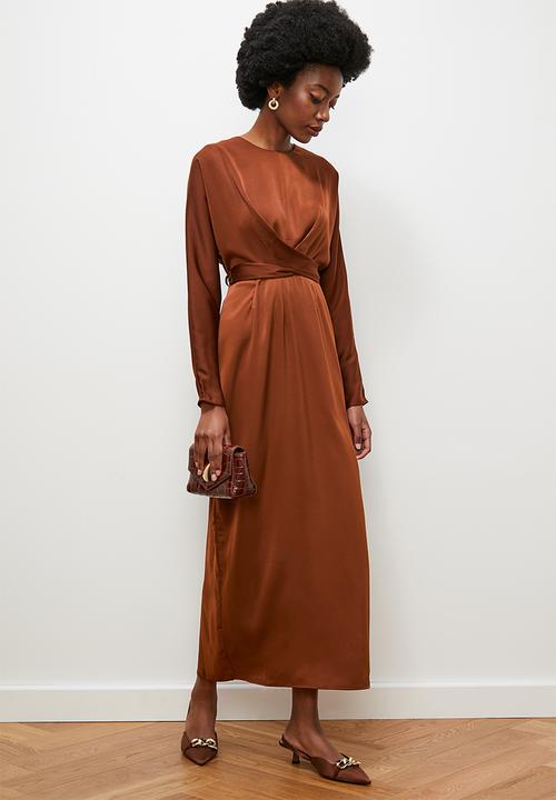 edit - Satin wrap midi dress - cherry mahogany