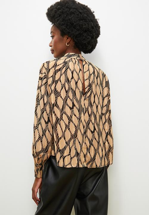 edit - Printed high neck shell - black & stone