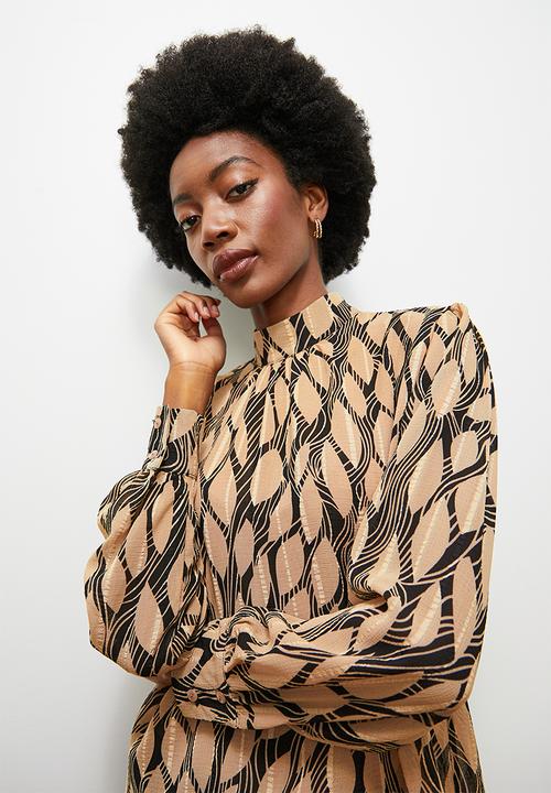 edit - Printed high neck shell - black & stone