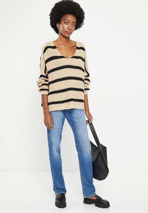 Stella Morgan - Striped oversized jersey - stone