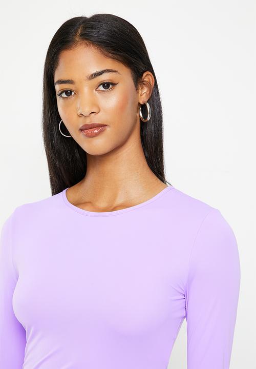 Factorie - Long Sleeve Ruched Bandana Hem Top - Violet Tulip