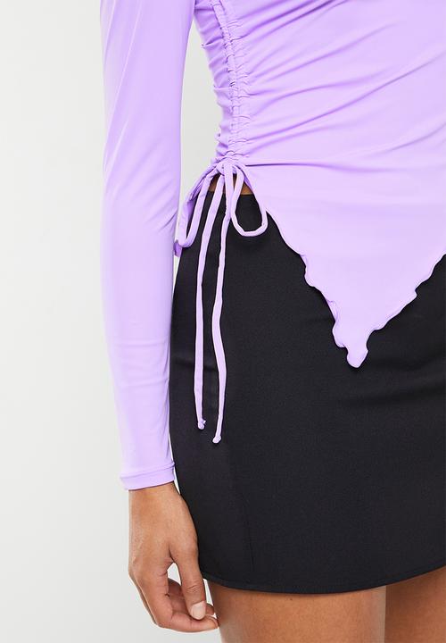 Factorie - Long Sleeve Ruched Bandana Hem Top - Violet Tulip