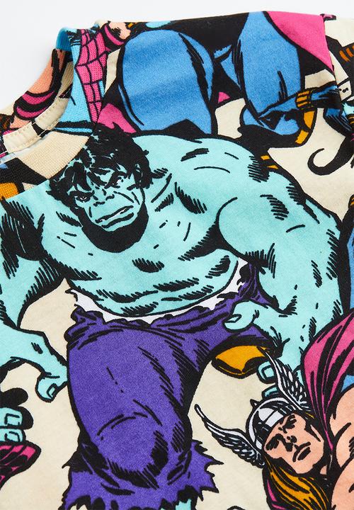 H&M - Printed T-shirt - light yellow/marvel comics