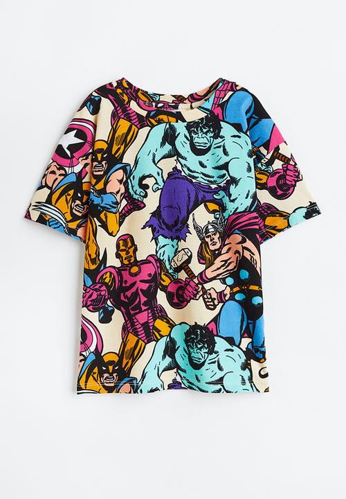 H&M - Printed T-shirt - light yellow/marvel comics