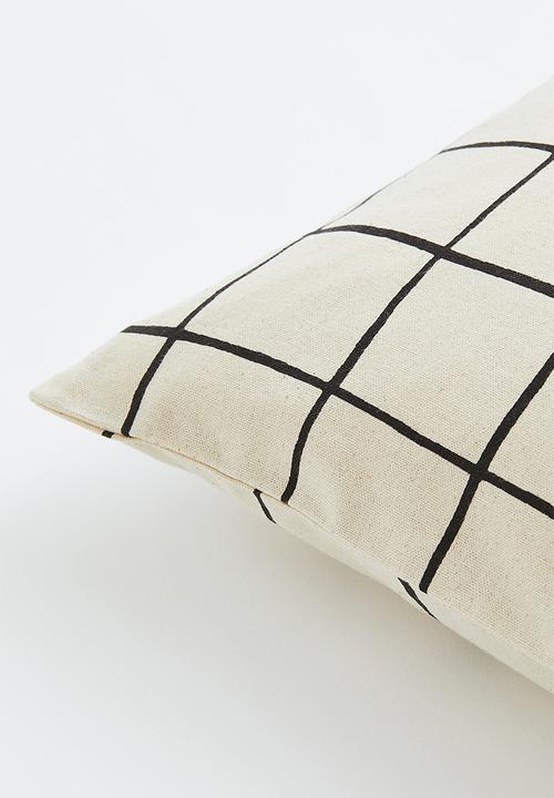H&M - Cotton canvas cushion cover - light beige/black checked
