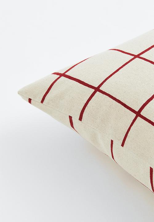 H&M - Cotton canvas cushion cover - light beige/red checked