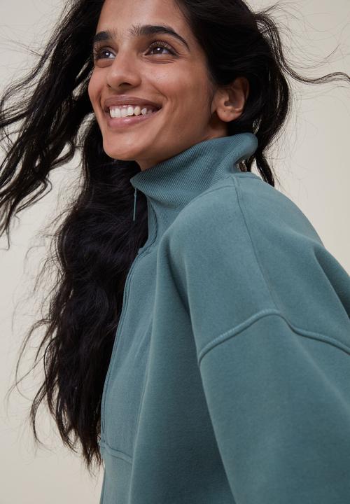 Cotton On - Plush rib half zip jumper - sage leaf