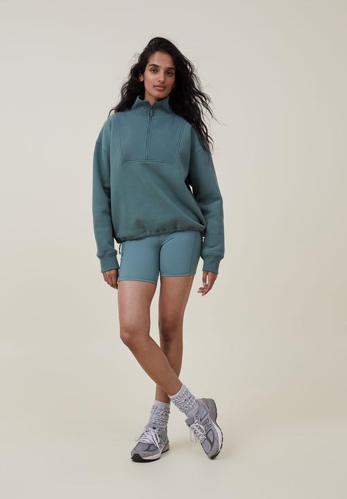 Cotton On - Plush rib half zip jumper - sage leaf