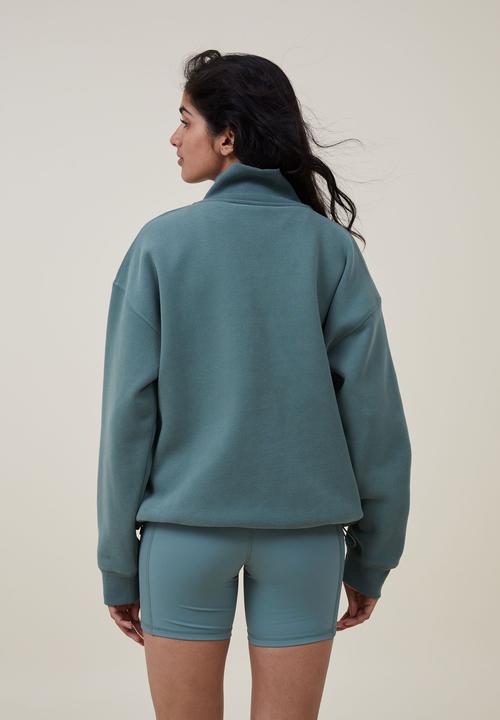 Cotton On - Plush rib half zip jumper - sage leaf