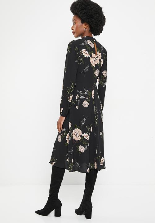 Stella Morgan - Flower prinnted long sleeve dress - black