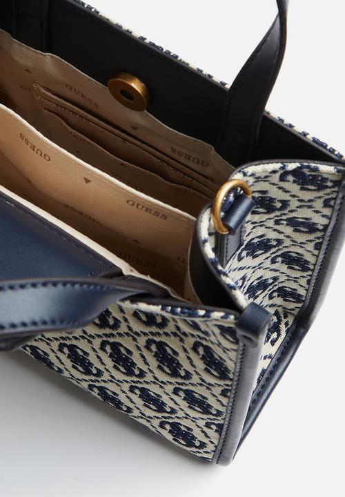 GUESS - Izzy 2 compartment mini tote  - navy logo