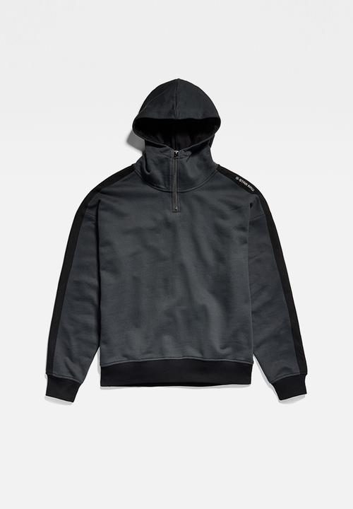 G-STAR - Tape clr block loose 1\2 zip hooded sw - cloack/dk black