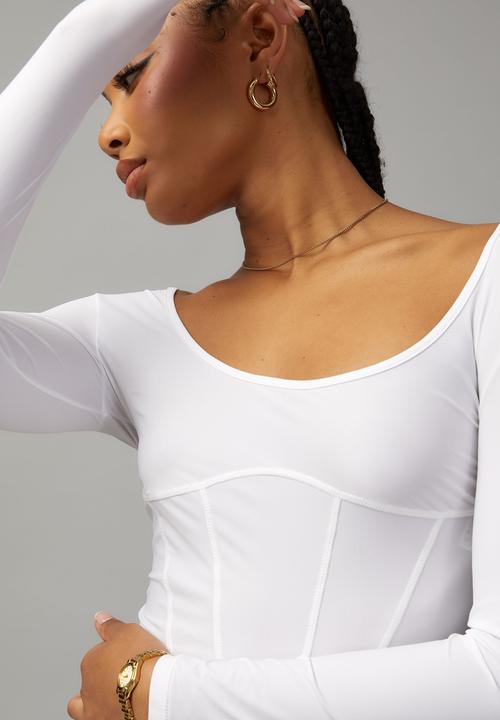 Factorie - Sheer long sleeve corset - white