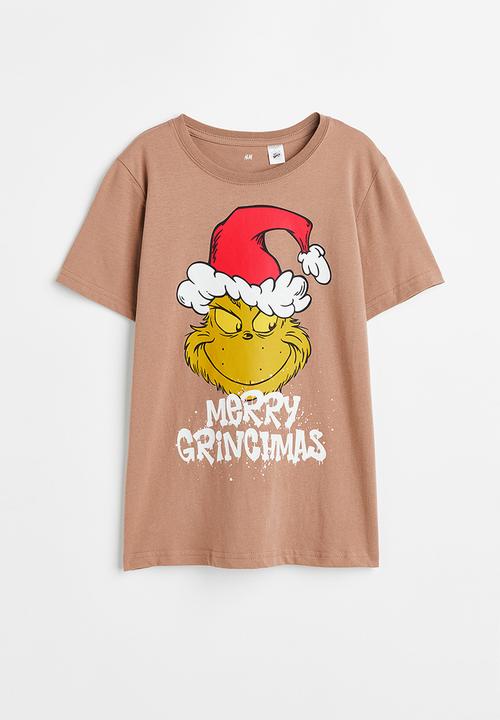 H&M - Printed t-shirt - dark beige/the grinch