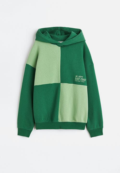 H&M - Printed hoodie - dark green/block-coloured
