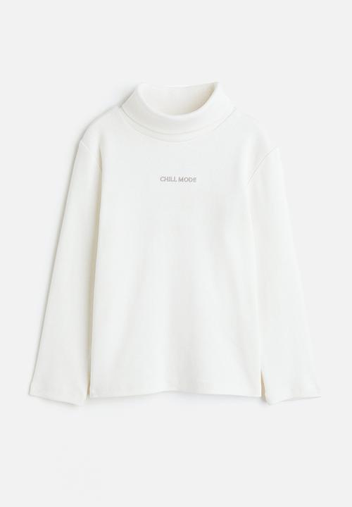 H&M - Ribbed polo-neck top - white/chill mode