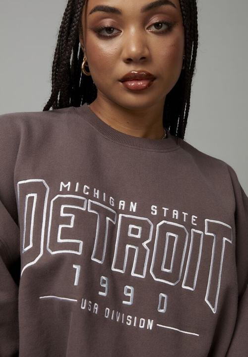 Factorie - Slouchy premium graphic crew - plum truffle/detroit