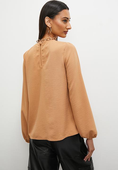 Superbalist - Gathered crew neck blouse - brown