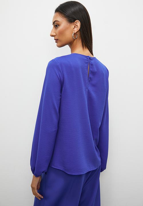 Superbalist - Gathered crew neck blouse - blue