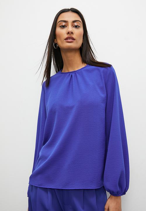 Superbalist - Gathered crew neck blouse - blue