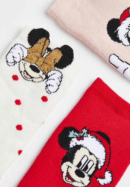 H&M - 3-pack terry socks - red/minnie mouse