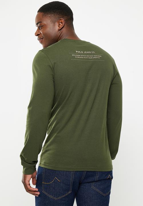 POLO - Mens pjc back printed long sleeve tee - green