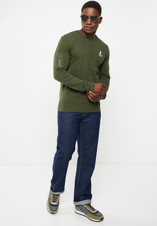 POLO - Mens pjc back printed long sleeve tee - green