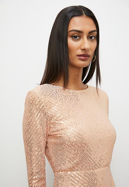 Superbalist - Sequin long sleeve column dress - rose gold