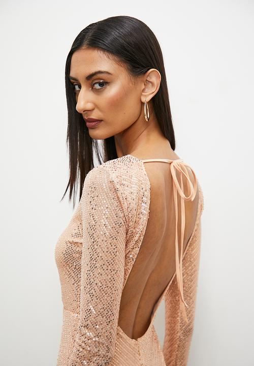 Superbalist - Sequin long sleeve column dress - rose gold