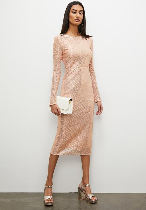 Superbalist - Sequin long sleeve column dress - rose gold