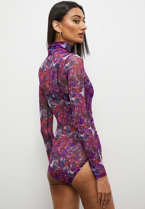 Superbalist - Printed mesh bodysuit - paintly watercolor