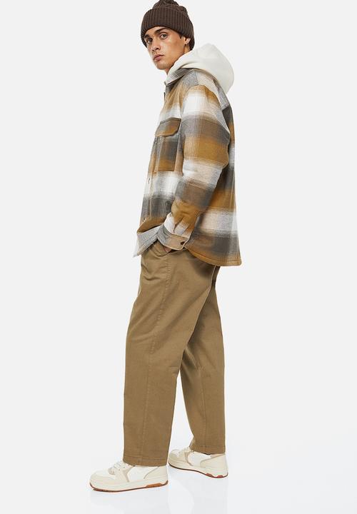 H&M - Regular fit teddy-lined overshirt - dark beige/checked